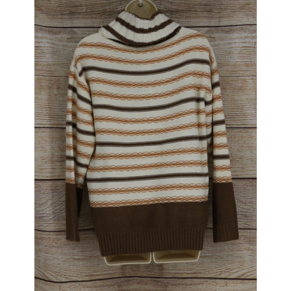 Very J Womens Knit Turtleneck Striped Oversized Sweater Sz Small Ivory Brown - Picture 6 of 7